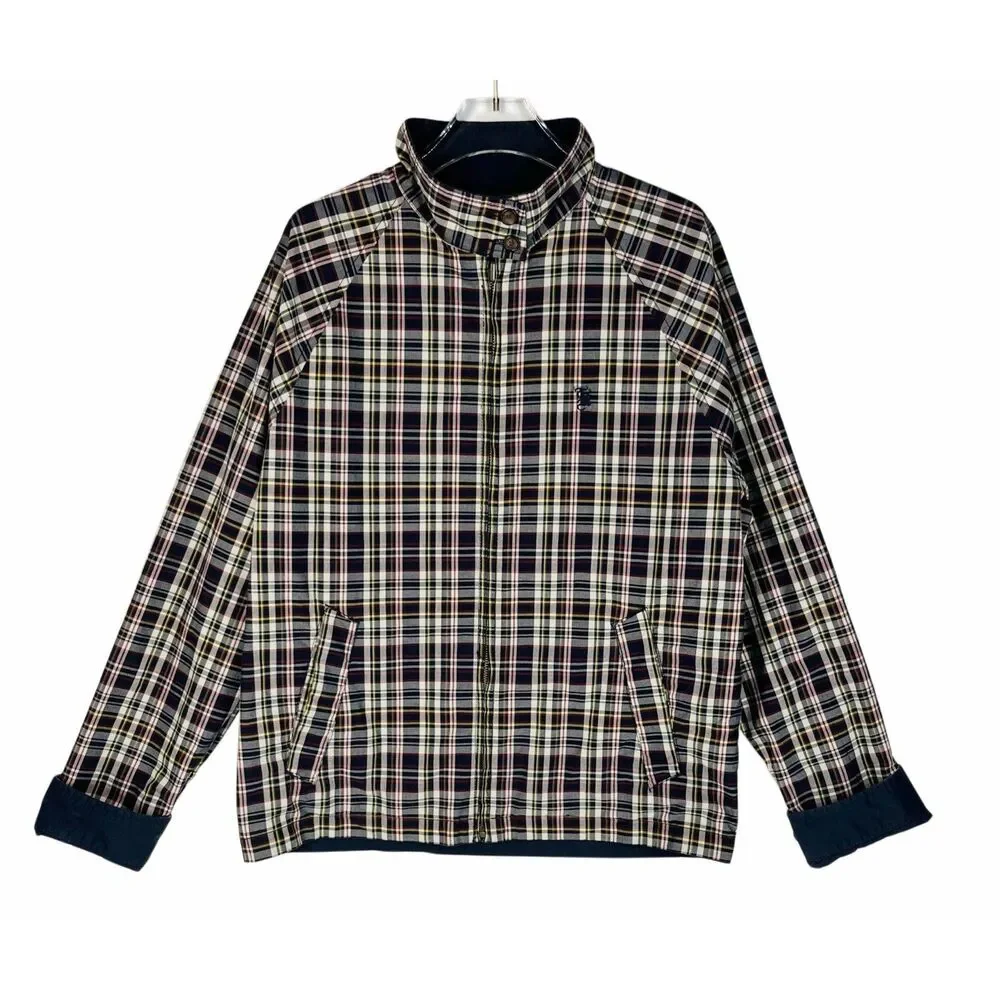 Vintage Tommy Hilfiger Men's Large Reversible Plaid Harrington Jacket Navy Blue